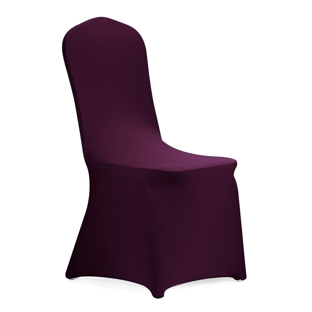 Peomeise Stretch Spandex Chair Cover For Wedding Party Dining Banquet Event (Eggplant, 25)
