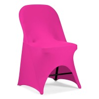 Peomeise Stretch Spandex Folding Chair Cover With Open Back For Wedding Party Dining Banquet Event (Fuchsia With Open Back,12Pcs)