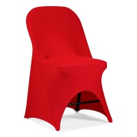 Peomeise Stretch Spandex Folding Chair Cover With Open Back For Wedding Party Dining Banquet Event (Red With Open Back,12Pcs)