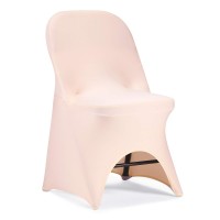 Peomeise Stretch Spandex Folding Chair Cover With Open Back For Wedding Party Dining Banquet Event (Blush Pink With Open Back,12Pcs)