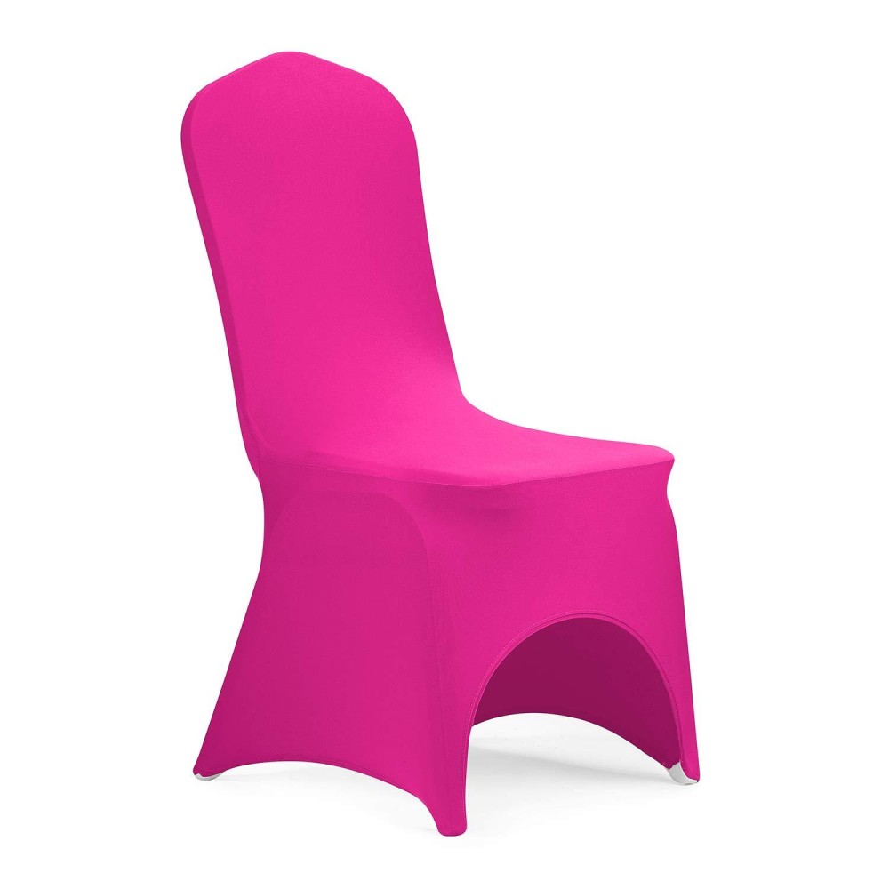 Peomeise Stretch Spandex Chair Cover For Wedding Party Dining Banquet Event With Open Back (Fuchsia,12Pcs)