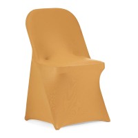 Peomeise Stretch Spandex Folding Chair Cover For Wedding Party Dining Banquet Event (Gold,6Pcs)