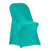 Peomeise Stretch Spandex Folding Chair Cover For Wedding Party Dining Banquet Event (Turquoise,6Pcs)