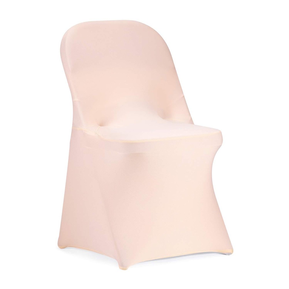 Peomeise Stretch Spandex Folding Chair Cover For Wedding Party Dining Banquet Event (Blush Pink,12Pcs)