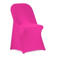 Peomeise Stretch Spandex Folding Chair Cover For Wedding Party Dining Banquet Event (Fuchsia,25Pcs)