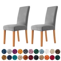 Milaran Velvet Chair Covers For Dining Room, Soft Stretch Seat Slipcover, Washable Removable Parsons Chair Protector, Set Of 4, Smoky Gray