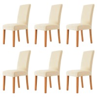 Milaran Velvet Chair Covers For Dining Room, Soft Stretch Seat Slipcover, Washable Removable Parsons Chair Protector, Set Of 6, Cream