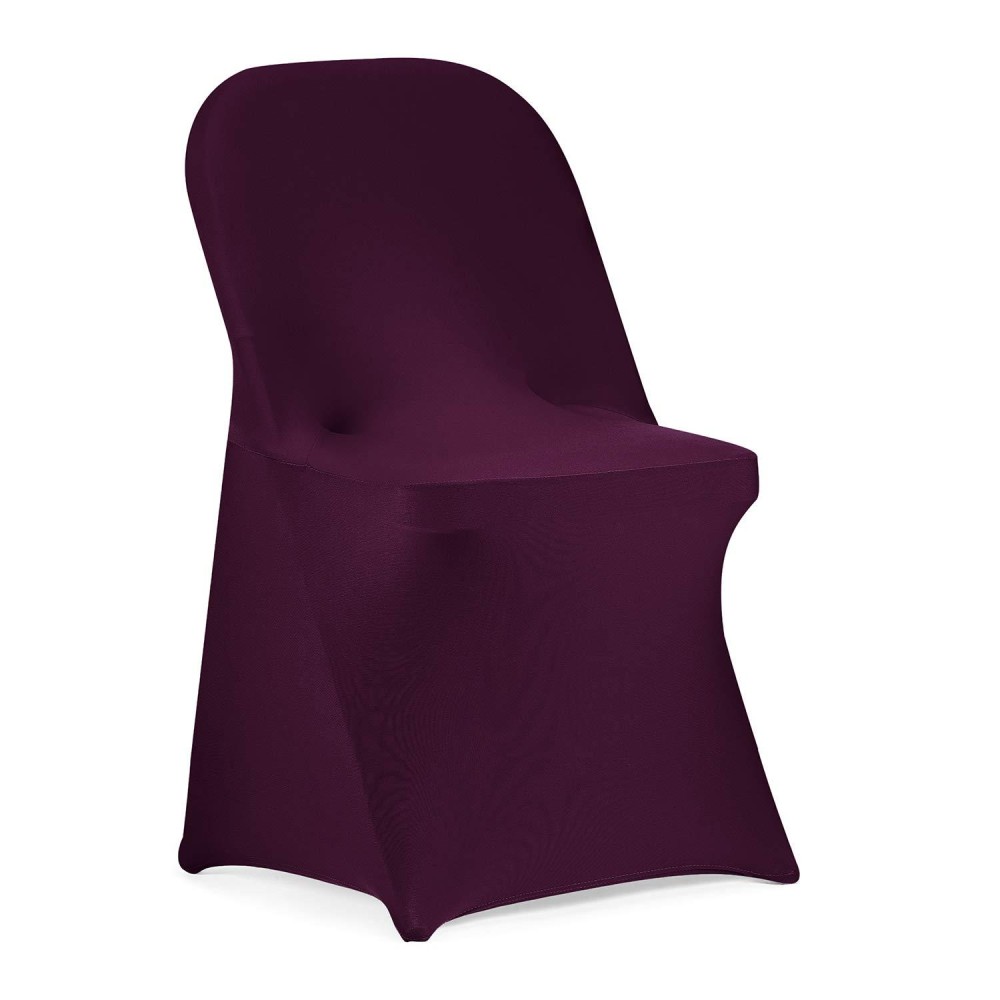 Peomeise Stretch Spandex Folding Chair Cover For Wedding Party Dining Banquet Event (Eggplant,6Pcs)