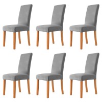 Milaran Velvet Chair Covers For Dining Room, Soft Stretch Seat Slipcovers, Washable Removable Parsons Chair Protector, Set Of 6, Smoky Gray