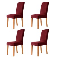 Milaran Velvet Chair Covers For Dining Room, Soft Stretch Seat Slipcovers, Washable Removable Parsons Chair Protector, Set Of 4, Burgundy