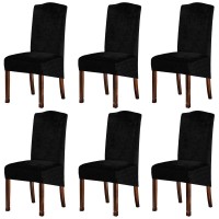 Velvet Plush Xl Dining Chair Covers, Stretch Chair Slipcover, Spandex High Chairs Protector Covers Seat Slipcover With Elastic Band For Dining Room,Wedding, Ceremony, Banquet (Black, Set Of 6)