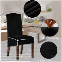 Velvet Plush Xl Dining Chair Covers, Stretch Chair Slipcover, Spandex High Chairs Protector Covers Seat Slipcover With Elastic Band For Dining Room,Wedding, Ceremony, Banquet (Black, Set Of 6)