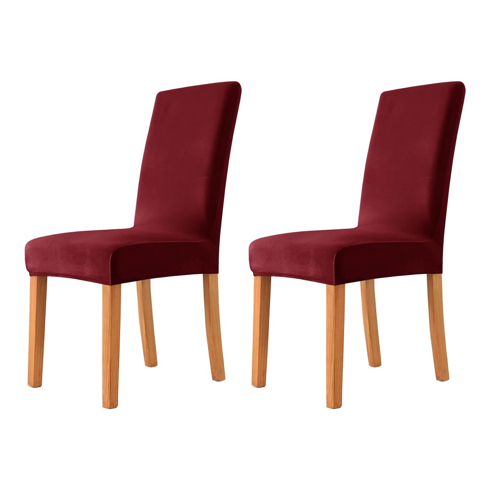 Milaran Velvet Chair Covers For Dining Room, Soft Stretch Seat Slipcover, Washable Removable Parsons Chair Protector, Set Of 2, Burgundy