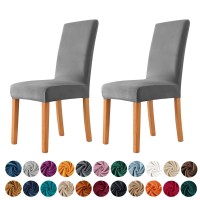 Milaran Velvet Chair Covers For Dining Room, Soft Stretch Seat Slipcover, Washable Removable Parsons Chair Protector,Set Of 2, Dark Gray