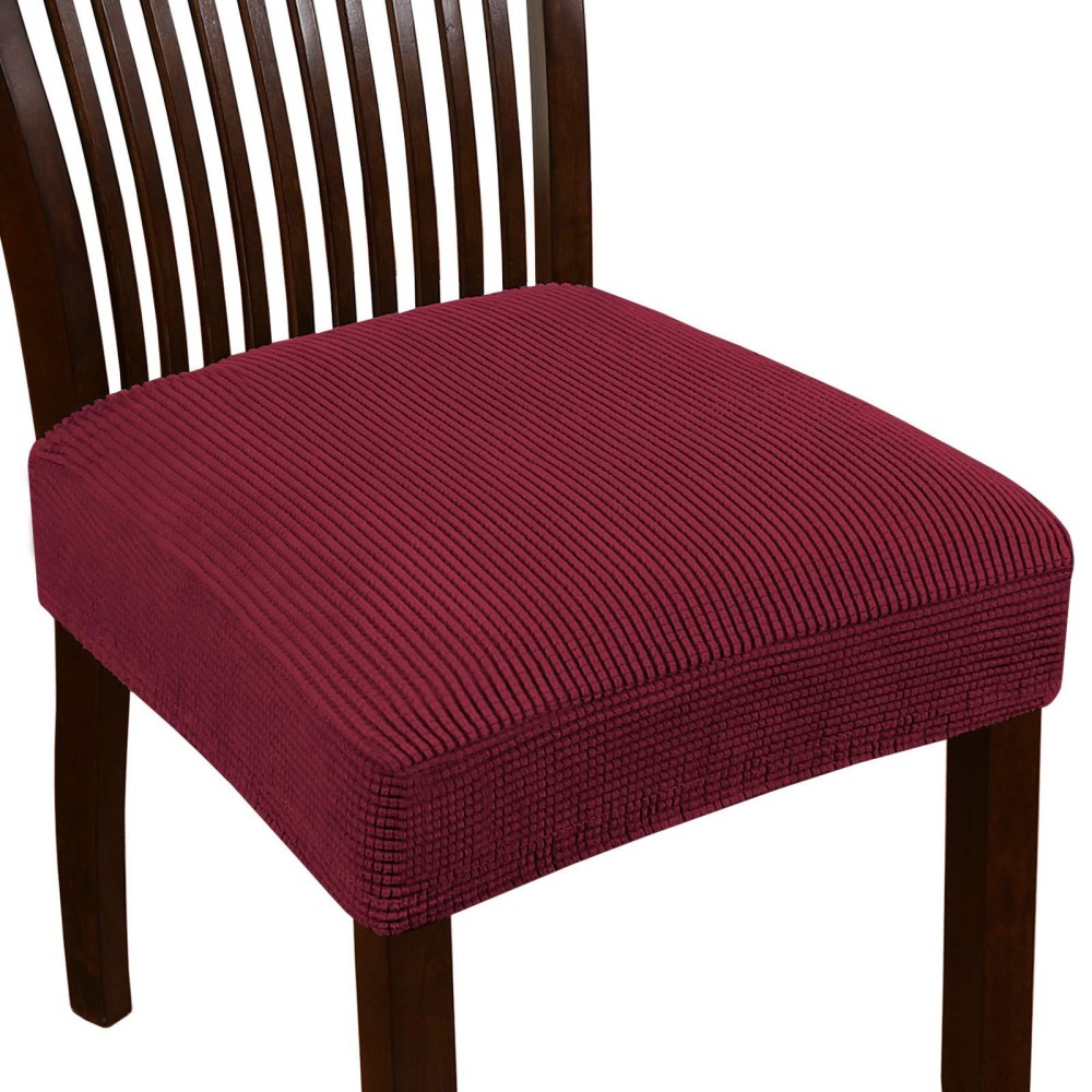 Turquoize Stretch Jacquard Chair Seat Covers Seat Covers For Dining Room Chair Covers Chair Seat Slipcovers Removable Washable Chair Seat Cushion Slipcovers For Dining Room (4 Pack, Burgundy)