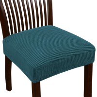 Turquoize Stretch Jacquard Chair Seat Covers Seat Covers For Dining Room Chair Covers Chair Seat Slipcovers Removable Washable Chair Seat Cushion Slipcovers For Dining Room (6 Pack, Deep Teal)