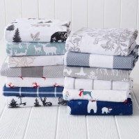 Great Bay Home 100 Turkish Cotton Full Lodge Holiday Flannel Sheet Set Deep Pocket Soft Sheets Warm Double Brushed Bed Sh