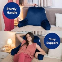 Comfortspa Reading Pillow For Bed Adult Size  Back Rest Pillow With Arms  Pockets And Washable Cover; Use As A Back Pillow For Sitting In Bed For Bedrest Or Relief From Heartburn (Large Navy Blue)