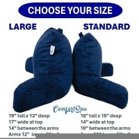 Comfortspa Reading Pillow For Bed Adult Size  Back Rest Pillow With Arms  Pockets And Washable Cover; Use As A Back Pillow For Sitting In Bed For Bedrest Or Relief From Heartburn (Large Navy Blue)