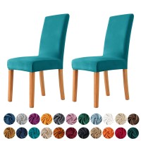 Milaran Velvet Chair Covers For Dining Room, Soft Stretch Seat Slipcover, Washable Removable Parsons Chair Protector, Set Of 6, Turquoise