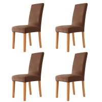 Milaran Velvet Chair Covers For Dining Room, Soft Stretch Seat Slipcover, Washable Removable Parsons Chair Protector,Set Of 4, Brown