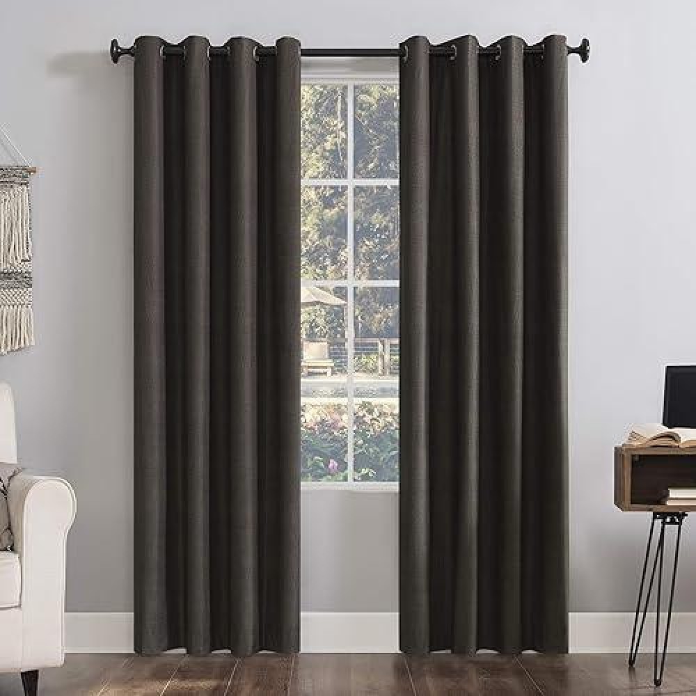 Sun Zero Columbia 2Pack Thermal Energy Saving 100 Blackout Grommet Curtain Panel Pair 50 X 84 Walnut Brown