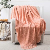 Homiest Decorative Knitted Throw Blanket With Fringe Soft Cozy Tassel Blanket For Couch Sofa Bed 50 X 60 Coral