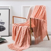 Homiest Decorative Knitted Throw Blanket With Fringe Soft Cozy Tassel Blanket For Couch Sofa Bed 50 X 60 Coral