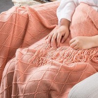 Homiest Decorative Knitted Throw Blanket With Fringe Soft Cozy Tassel Blanket For Couch Sofa Bed 50 X 60 Coral