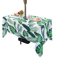 Eternal Beauty Outdoor Tablecloth Rectangle 60X 104 Spillproof Outdoor Tablecloth With Umbrella Hole Zipper For Spring Summer Patio Picnic Table (Tropical Leaf)