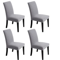 Chair Covers For Dining Room - Stretch Chair Slipcovers For Decorative Seat Protector Armless Removable Washable Elastic Dinner Universal Spandex Solid Chair Slip Covers Seta Grey