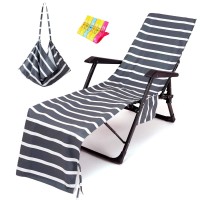 Vocool Beach Chair Towel Chaise Lounge Cover With Pockets Pool Chair Towel For Outdoor Patio Garden-Gray