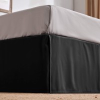 Sleep Zone Pleated Bed Skirts Queen Size 15 Inch Tailored Drop Easy Fit Bedskirt Antistatic Fade Resistant Queen Black