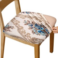 Gute Stretch Printed Chair Seat Covers With Elastic Ties And Button, Removable Washable Dining Upholstered Chair Protector Seat Cushion Slipcovers For Dining Room, Office (Gold, Pack-6)