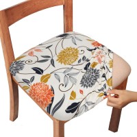 Gute Stretch Printed Chair Seat Covers With Elastic Ties And Button, Removable Washable Dining Upholstered Chair Protector Seat Cushion Slipcovers For Dining Room, Office (Flower, Pack-6)