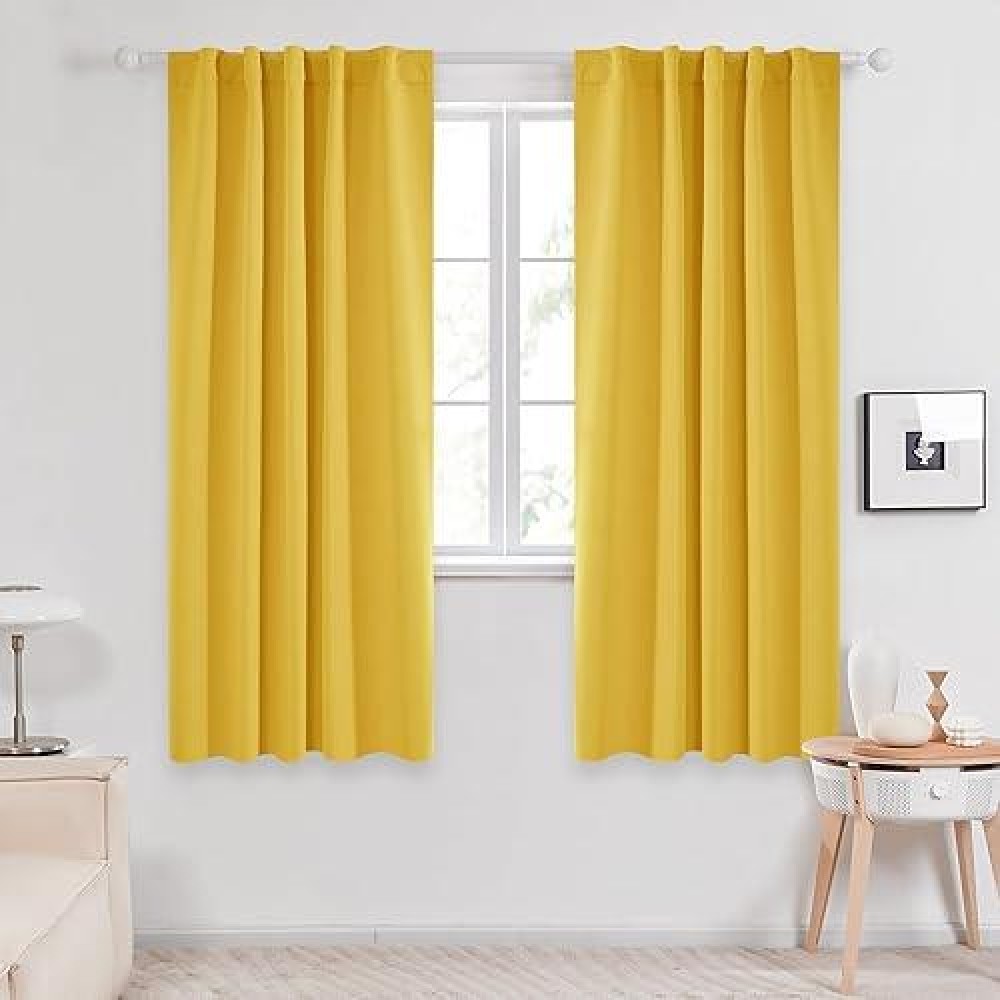 Deconovo Blackout Curtain Panels For Kids Bedroom Room Darkening Back Tab And Rod Pocket Curtains 42Wx72L Inch Mellow Yellow 2 Panels