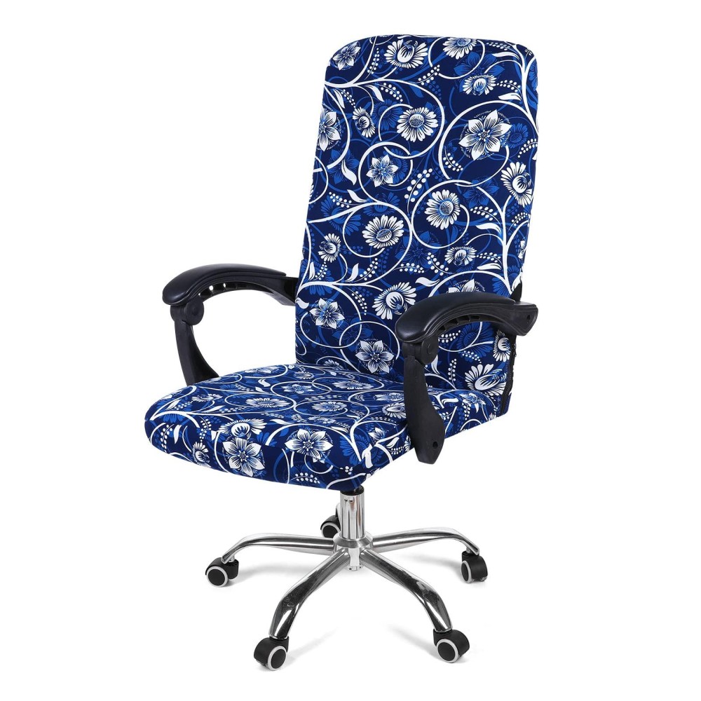 Smiry Stretch Printed Computer Office Chair Covers, Soft Fit Universal Desk Rotating Chair Slipcovers, Removable Washable Anti-Dust Spandex Chair Protector Cover With Zipper (Large, Navy Floral)