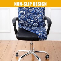 Smiry Stretch Printed Computer Office Chair Covers, Soft Fit Universal Desk Rotating Chair Slipcovers, Removable Washable Anti-Dust Spandex Chair Protector Cover With Zipper (Large, Navy Floral)