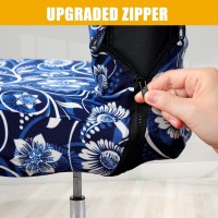 Smiry Stretch Printed Computer Office Chair Covers, Soft Fit Universal Desk Rotating Chair Slipcovers, Removable Washable Anti-Dust Spandex Chair Protector Cover With Zipper (Large, Navy Floral)