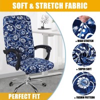 Smiry Stretch Printed Computer Office Chair Covers, Soft Fit Universal Desk Rotating Chair Slipcovers, Removable Washable Anti-Dust Spandex Chair Protector Cover With Zipper (Large, Navy Floral)