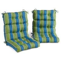 Greendale Home Fashions Outdoor 44 X 22-Inch High Back Chair Cushion, Set Of 2, Belize Stripe 2 Count