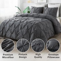 Andency Gray Pinch Pleat Comforter Twin66X90Inch 2 Pieces1 Grey Pintuck Comforter And 1 Pillowcase Microfiber Down Alternat