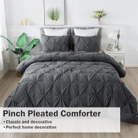 Andency Gray Pinch Pleat Comforter Twin66X90Inch 2 Pieces1 Grey Pintuck Comforter And 1 Pillowcase Microfiber Down Alternat