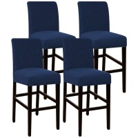 High Stretch Bar Stool Cover Pub Counter Stool Chair Slipcover For Dining Room Cafe Furniture Chair Seat Cover Stretch Protectors Non Slip With Elastic Bottom Set Of 4, Navy