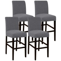 High Stretch Bar Stool Cover Pub Counter Stool Chair Slipcover For Dining Room Cafe Furniture Chair Seat Cover Stretch Protectors Non Slip With Elastic Bottom Set Of 4, Gray