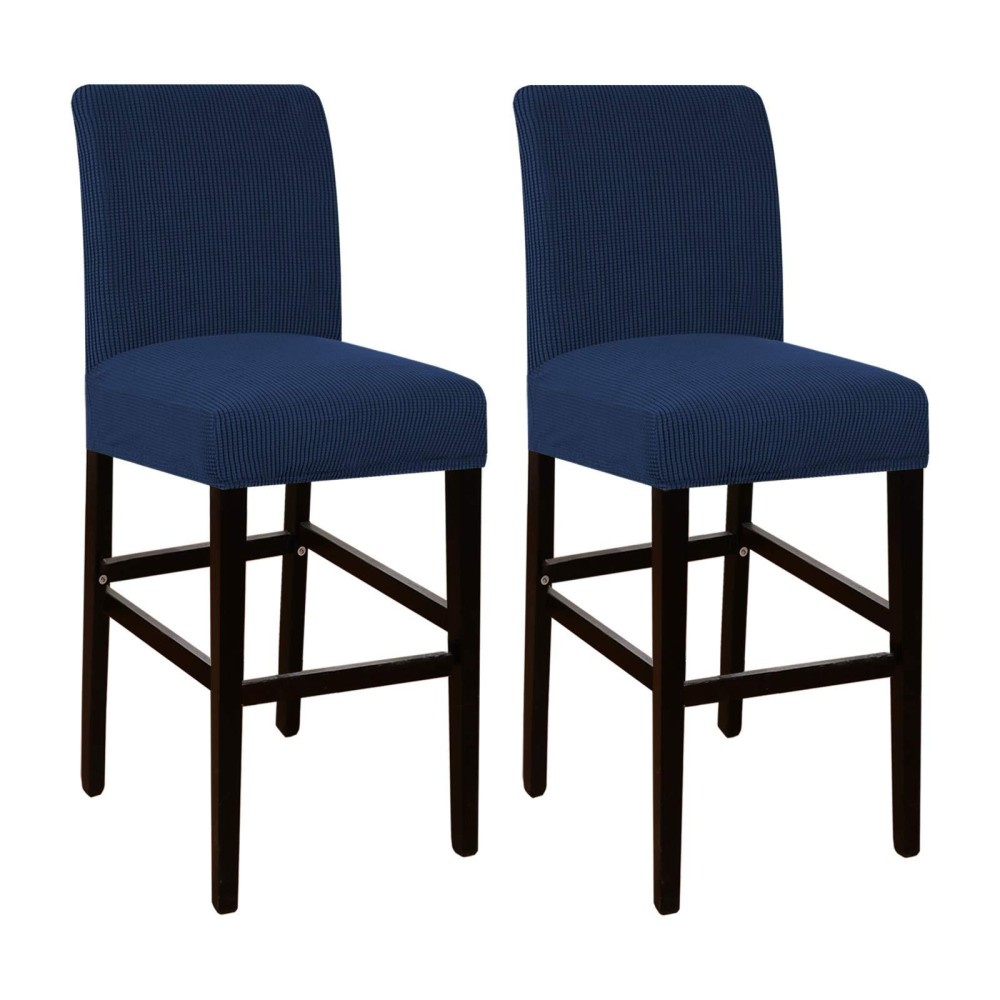 High Stretch Bar Stool Cover Pub Counter Stool Chair Slipcover For Dining Room Cafe Furniture Chair Seat Cover Stretch Protectors Non Slip With Elastic Bottom Set Of 2, Navy