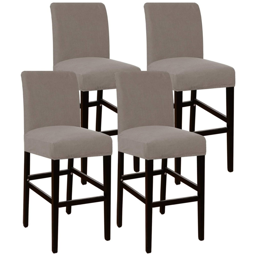 High Stretch Bar Stool Cover Pub Counter Stool Chair Slipcover For Dining Room Cafe Furniture Chair Seat Cover Stretch Protectors Non Slip With Elastic Bottom Set Of 4, Taupe