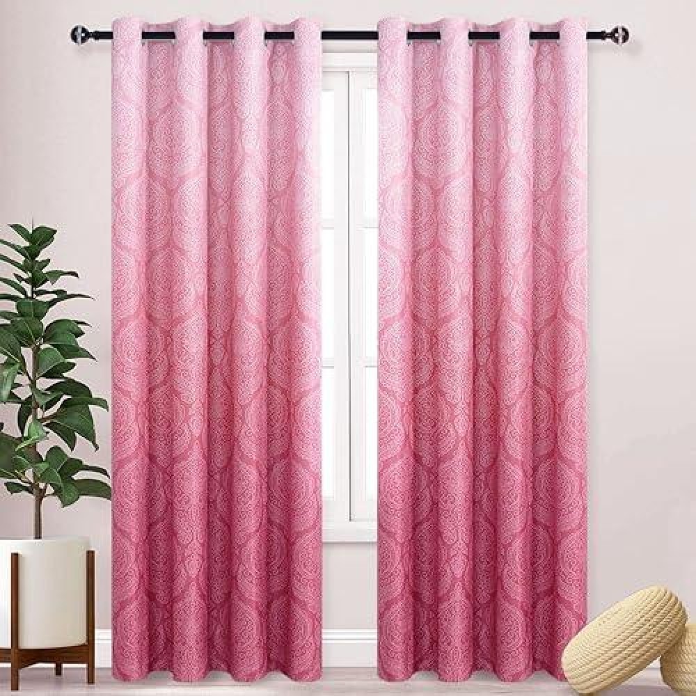 Dwcn Ombre Blackout Curtains For Bedroom Damask Patterned Thermal Insulated Energy Saving Grommet Curtains For Living Room Se