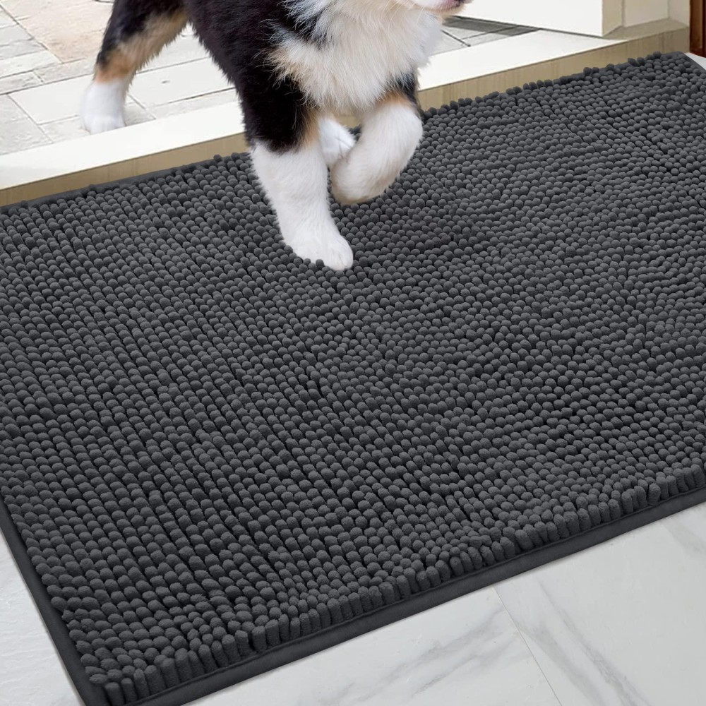 Homeideas Doormat Indoor Entrance 36X24 Highly Absorbent Chenille Muddy Dog Washable Mat Non Slip Front Welcome Door Mat