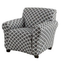 Great Bay Home Printed Twill Arm Chair Slipcover. One Piece Stretch And Strapless Arm Chair Cover For Living Room. Fallon Collection Slipcover. (Charcoal)